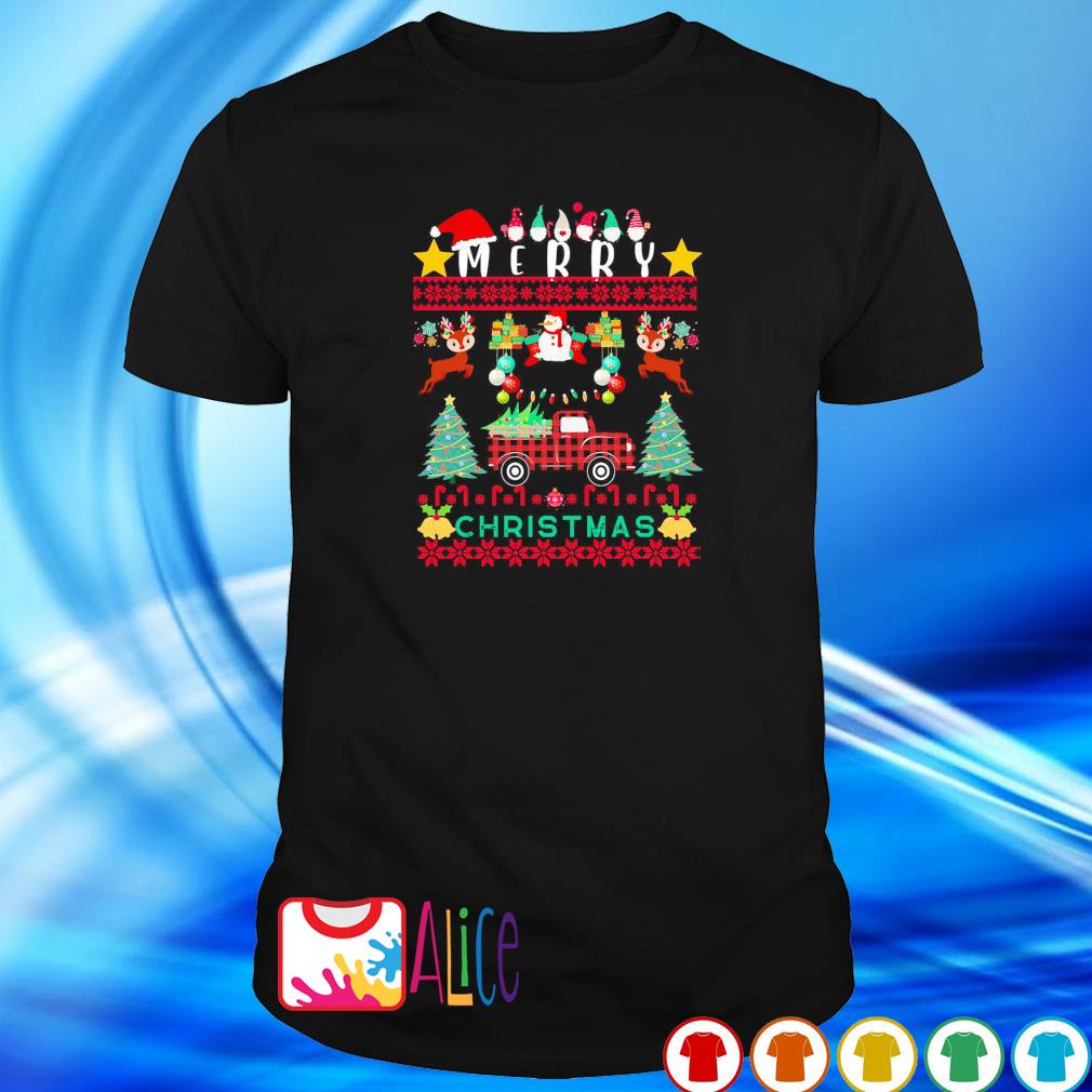 Funny merry Christmas red truck with tree shirt