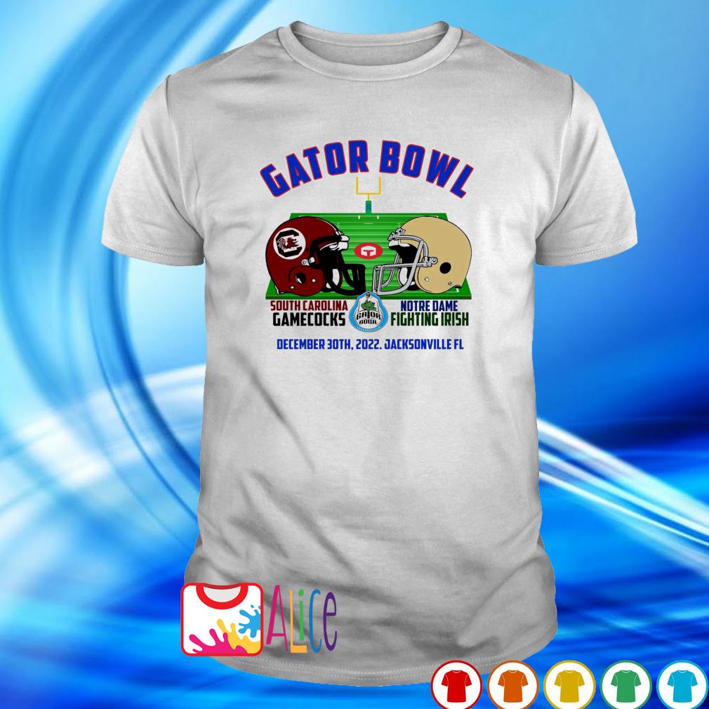 Original gator bowl 2022 South Carolina Gamecocks vs Notre Dame Fighting Irish helmet shirt